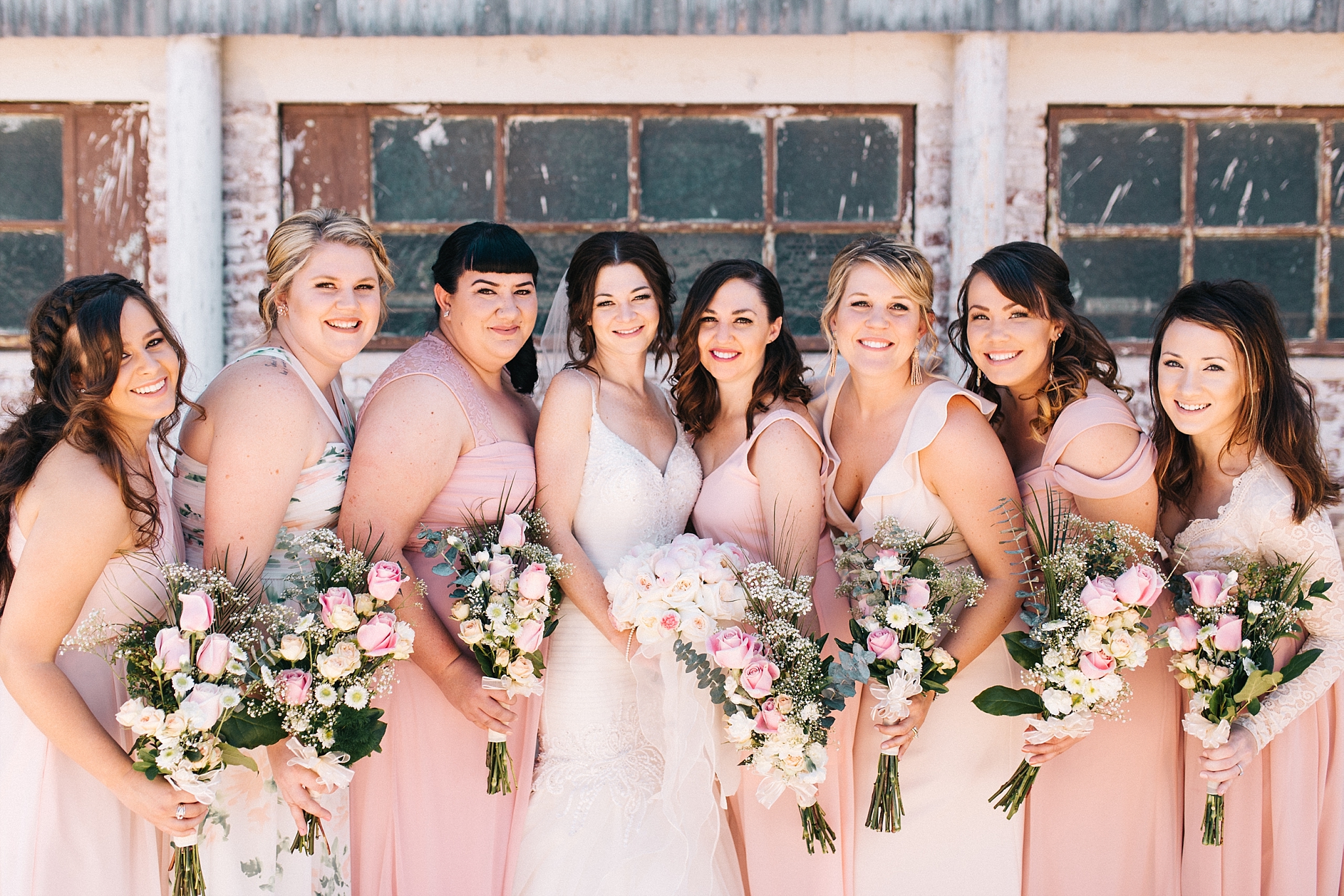 Cottonwood, Arizona Mongini Barn Wedding Blush Bridesmaids
