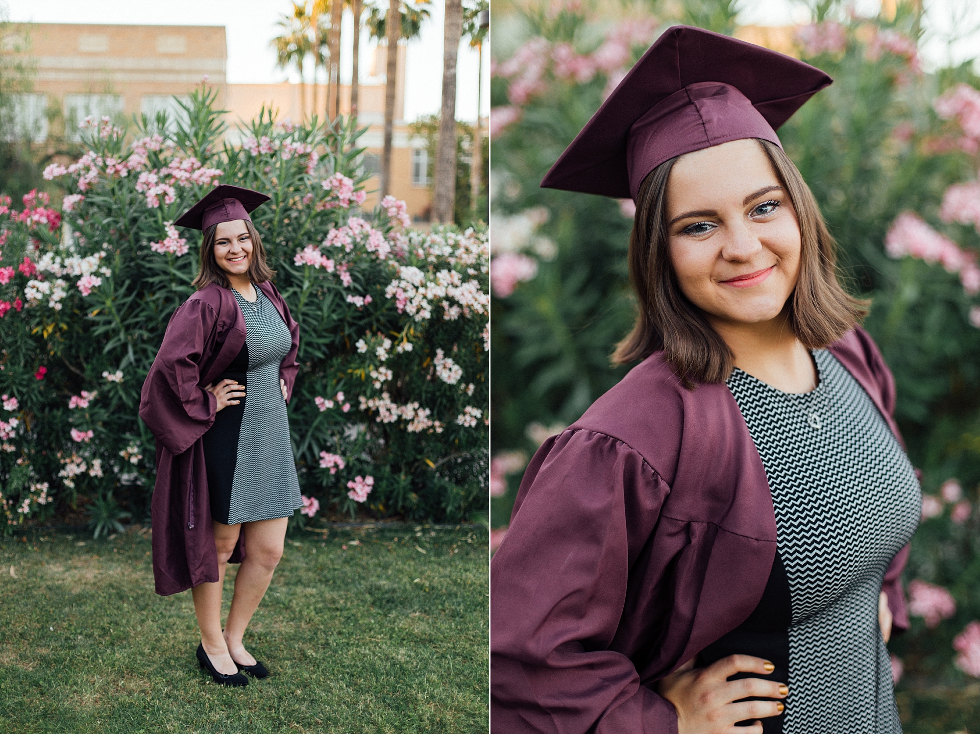 Arizona State University Senior Relaxed Fun Outdoor Portrait Flowers Cap and Gown