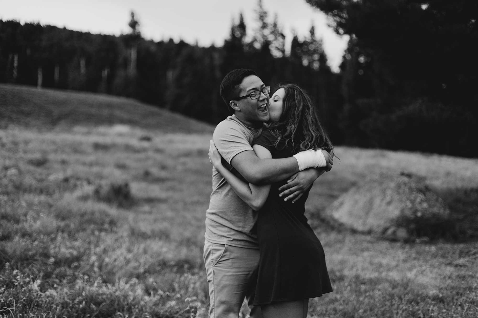 Natural intimate happy surprise proposal engagement photos in Flagstaff, Arizona Samantha Patri Photography