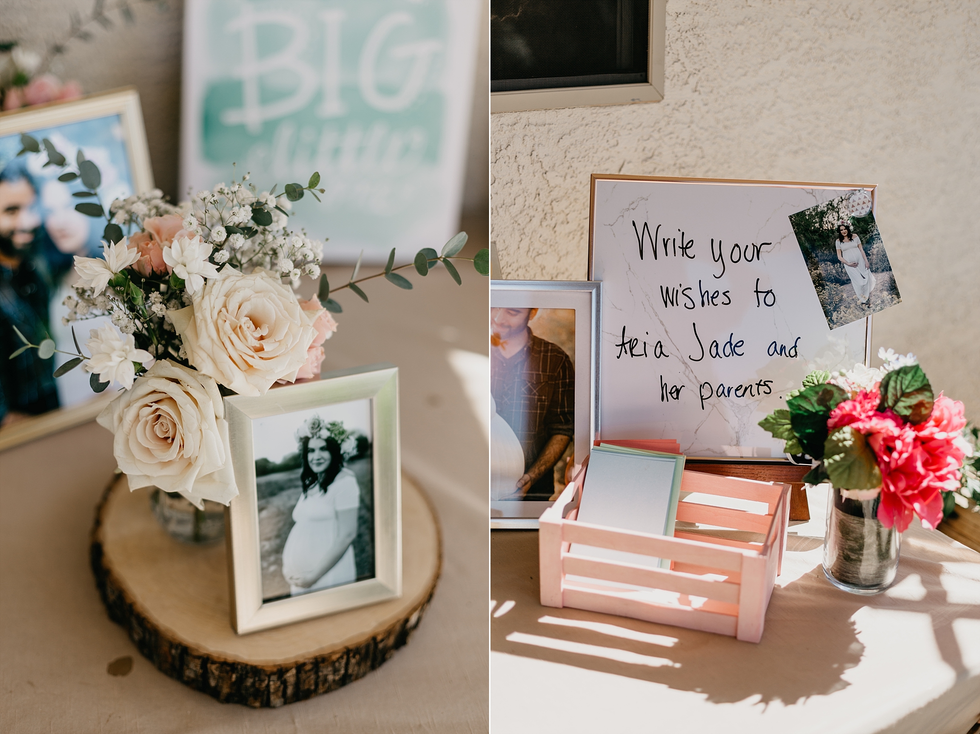 backyard baby shower photos roses babys breath decorations Moelleux Events Samantha Patri Photography