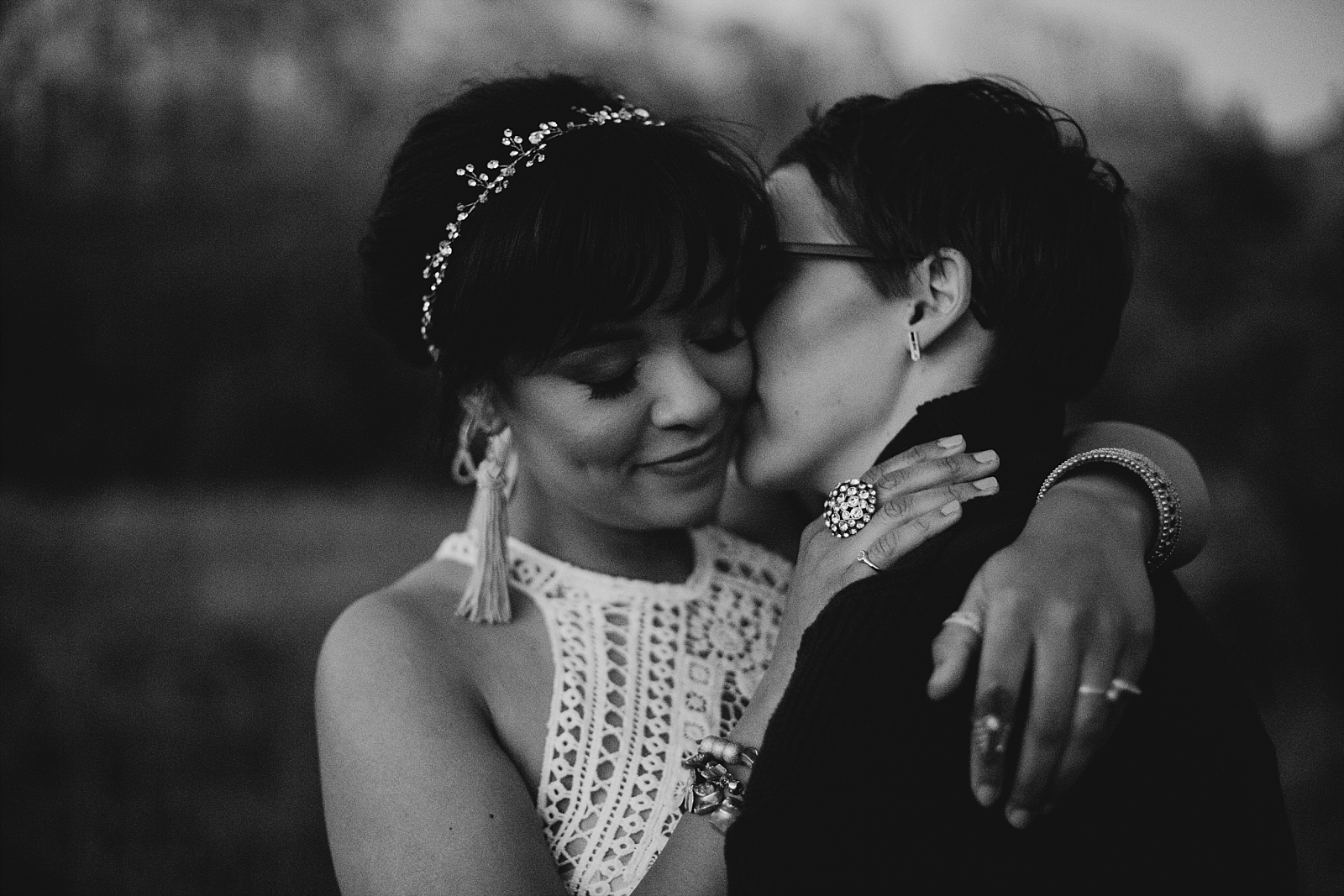 Sedona Arizona red rocks LGBTQ styled elopement lesbian wedding black and white Samantha Patri Photography
