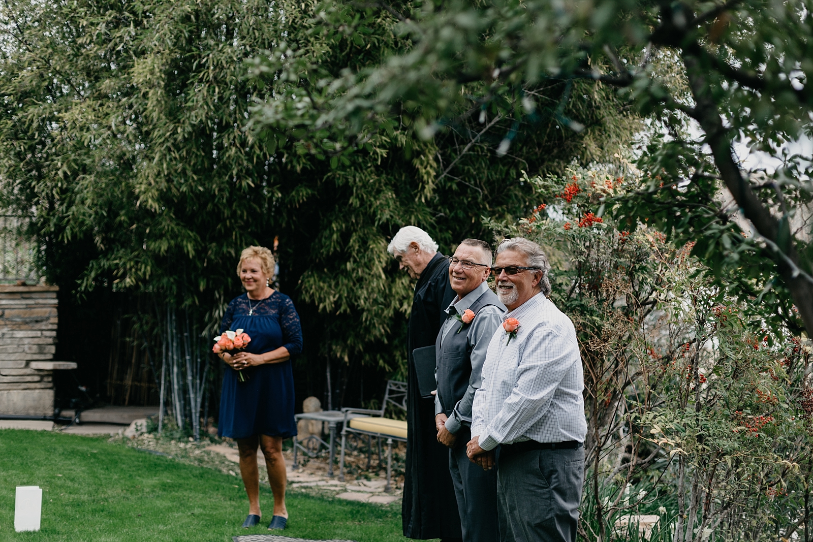 walk down the aisle groom's first look intimate garden ceremony bed and breakfast surgeon's house elopement photos jerome arizona samantha patri photography