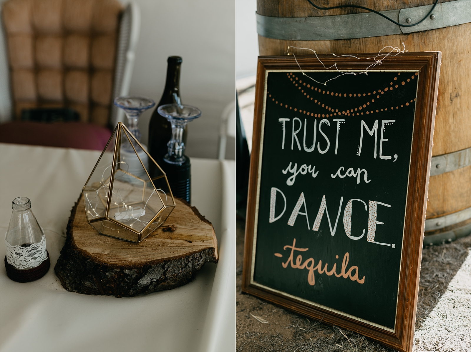Trust me, you can dance tequila sign centerpiece Reception details backyard Wedding Photos Prescott, Arizona Samantha Patri Photography