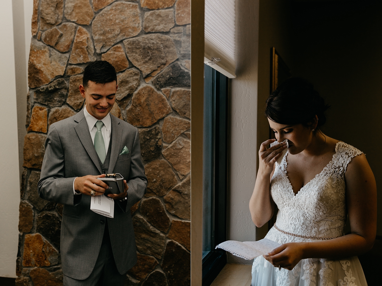 Reading letters before the ceremony San Francisco de Asis Catholic Church Wedding Photos Flagstaff, Arizona Samantha Patri Photography