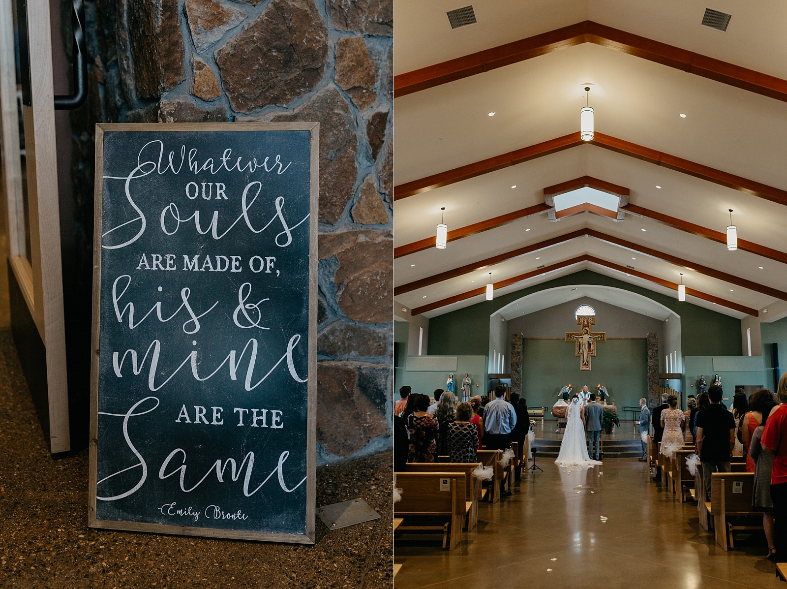 Ceremony details Whatever our souls are made of his and mine are the same sign San Francisco de Asis Catholic Church Wedding Photos Flagstaff, Arizona Samantha Patri Photography