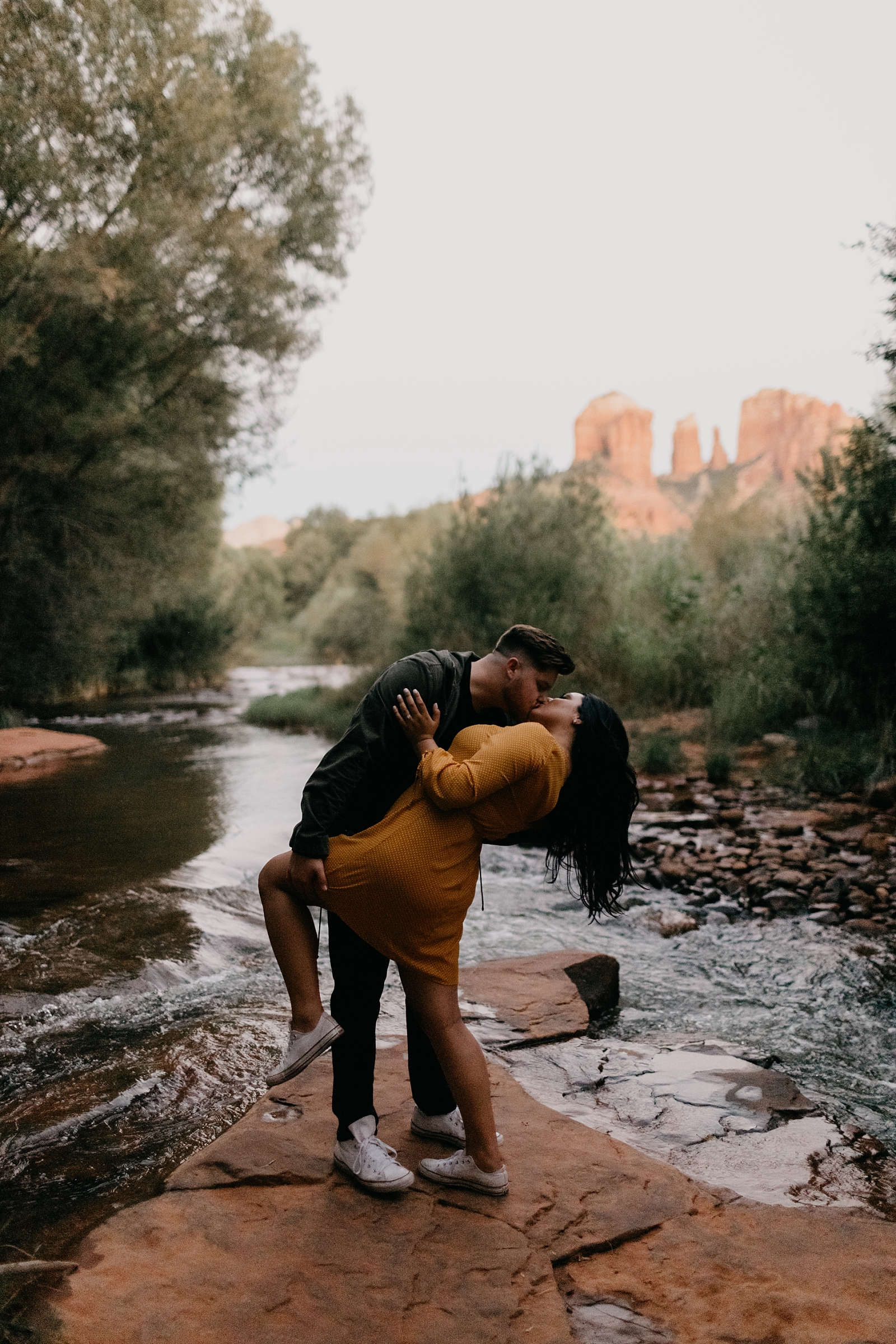 Red rock crossing park in the river engagement photos natural pictures Sedona AZ Samantha Patri Photography