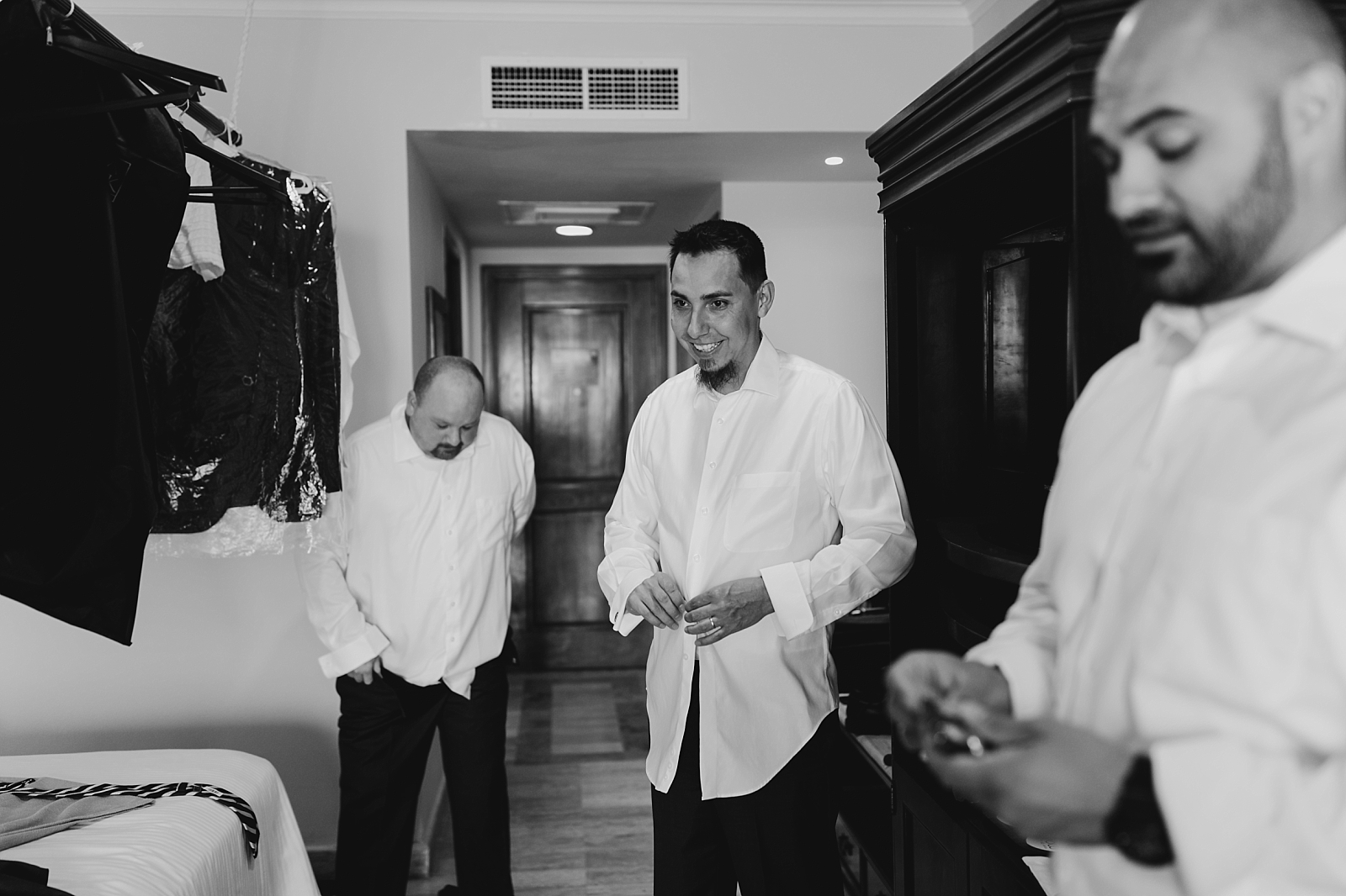 groom and groomsmen getting ready Now Sapphire Riviera wedding photos Cancun, Mexico Samantha Patri Photography Arizona Wedding Photographer