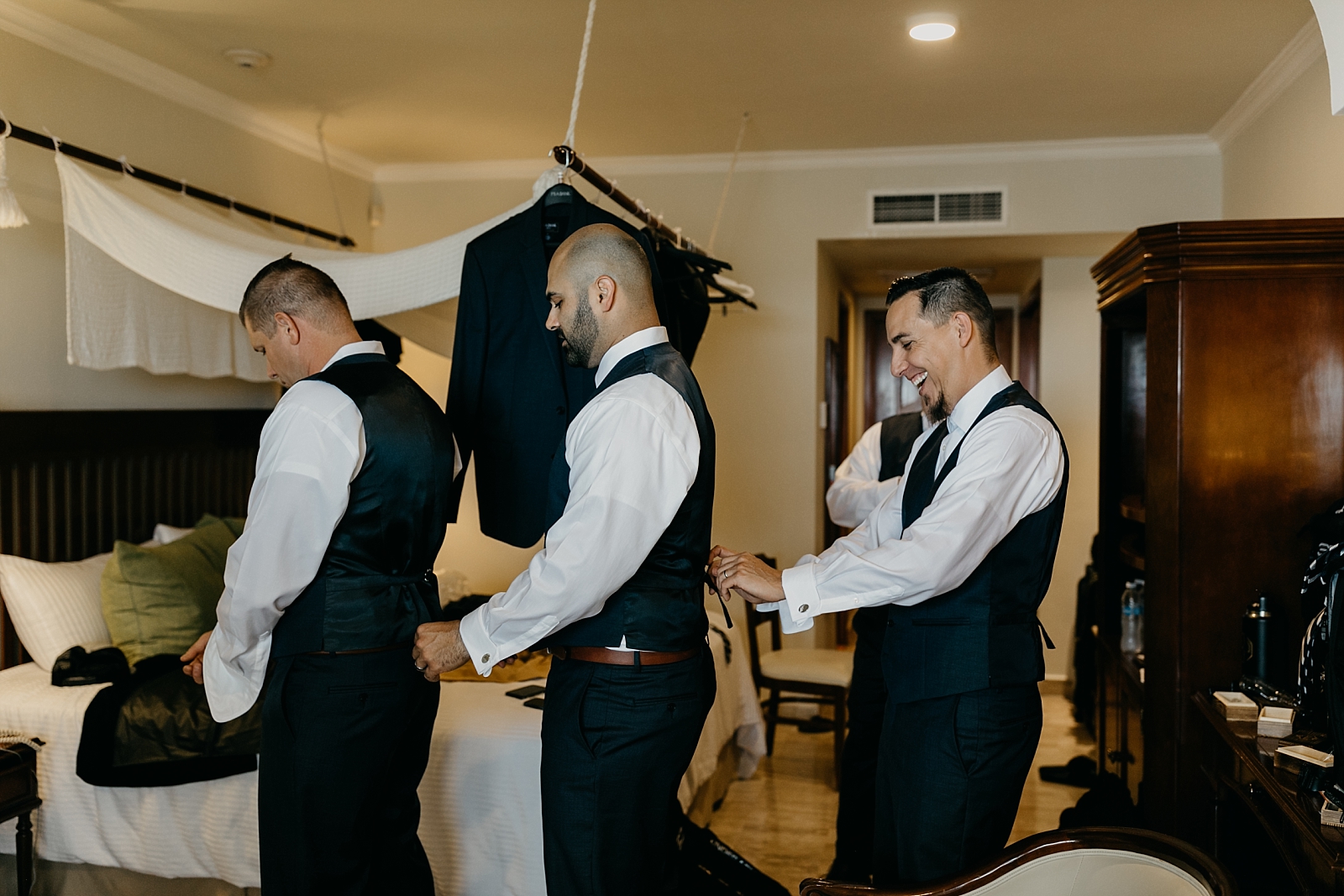 groom and groomsmen getting ready Now Sapphire Riviera wedding photos Cancun, Mexico Samantha Patri Photography Arizona Wedding Photographer