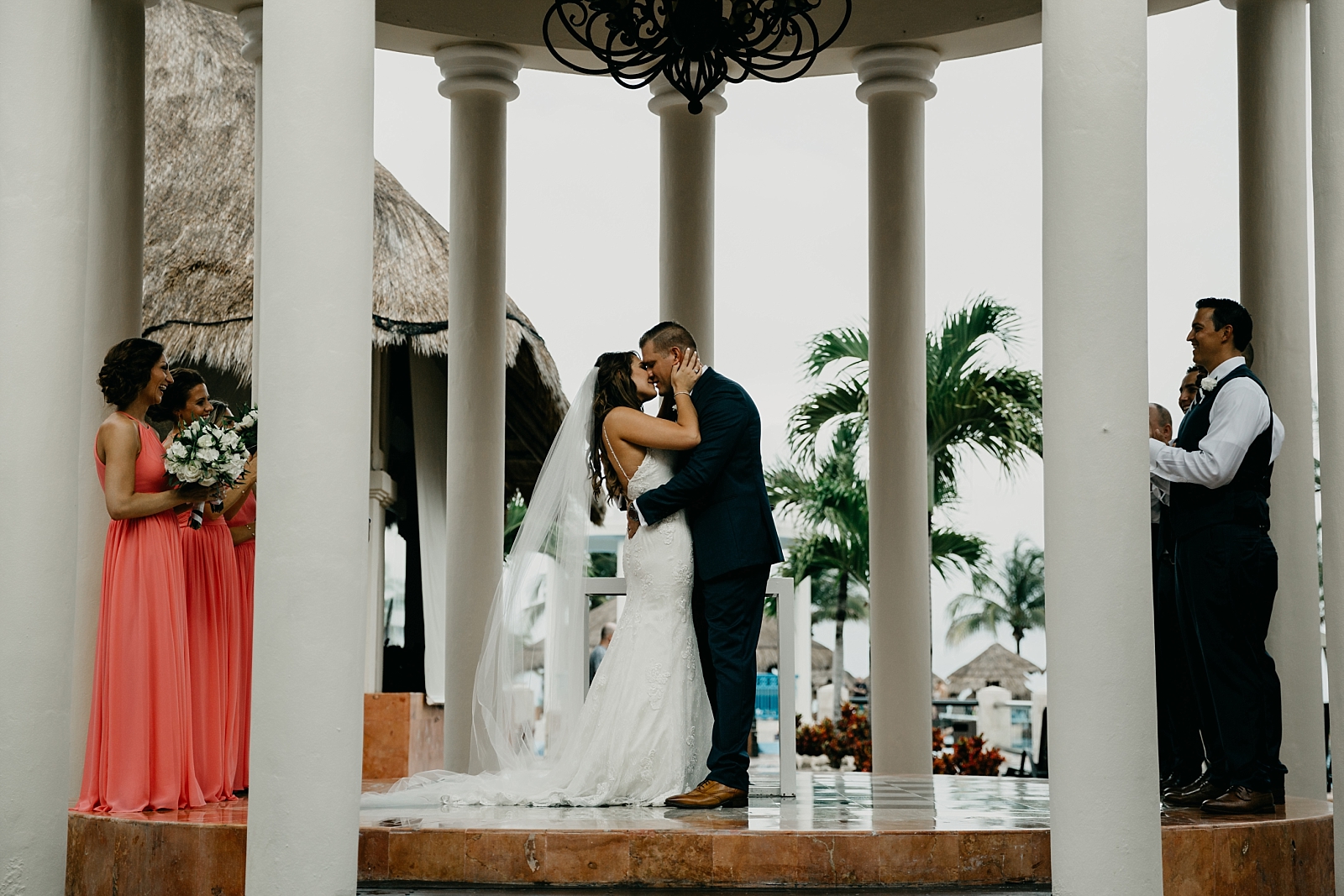 beach tropical natural boho modern ceremony first kiss Now Sapphire Riviera wedding photos Cancun, Mexico Samantha Patri Photography Arizona Wedding Photographer