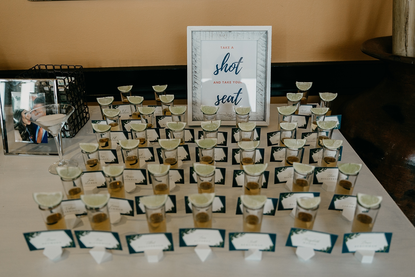 cocktail hour details Take a shot and take your seat tequila shots cute seat chart ideas Now Sapphire Riviera wedding photos Cancun, Mexico Samantha Patri Photography Arizona Wedding Photographer