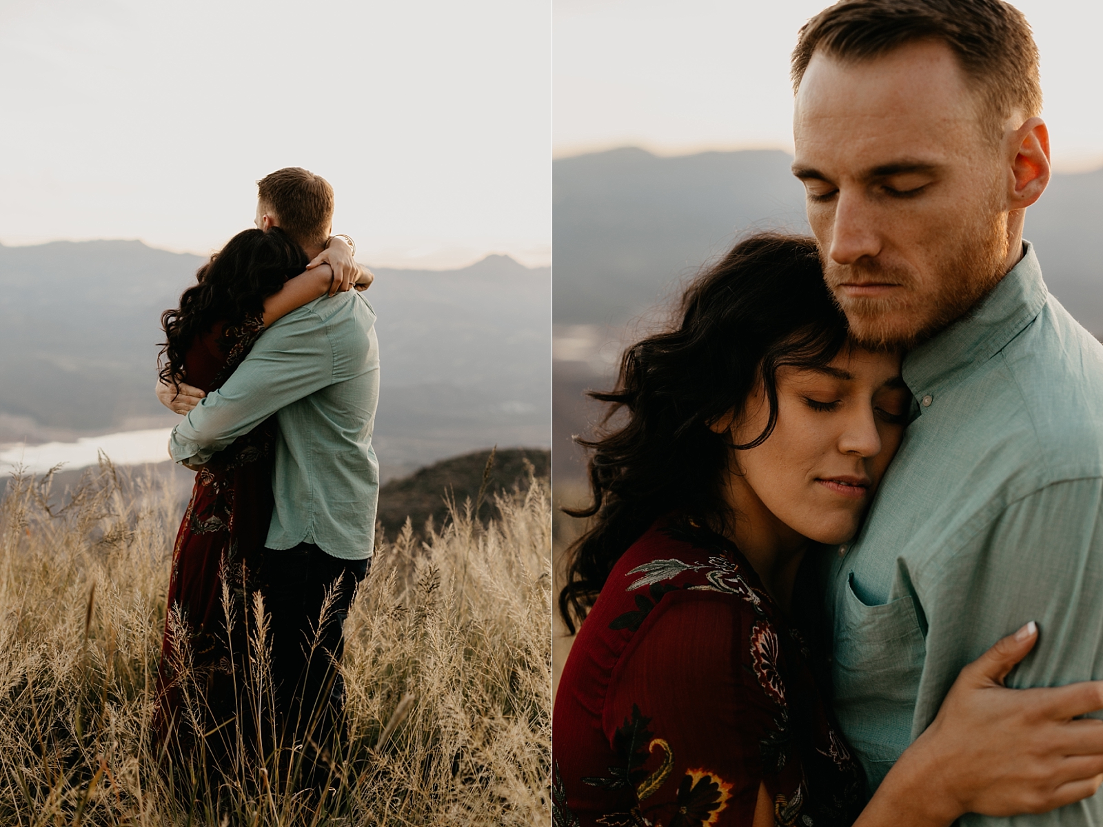 engaged couple cuddling on a mountaintop at sunrise Scottsdale az Samantha Patri Photography