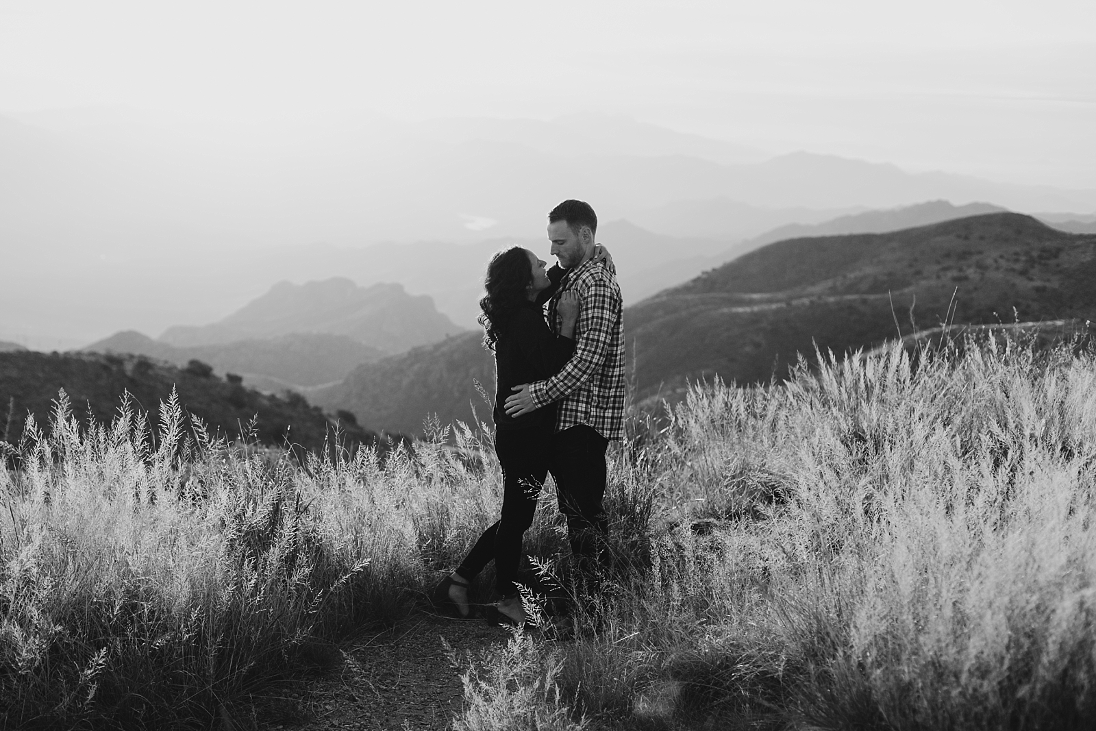 black and white romantic sunrise mountaintop view Humboldt Mountain engagement photos Scottsdale az Samantha Patri Photography