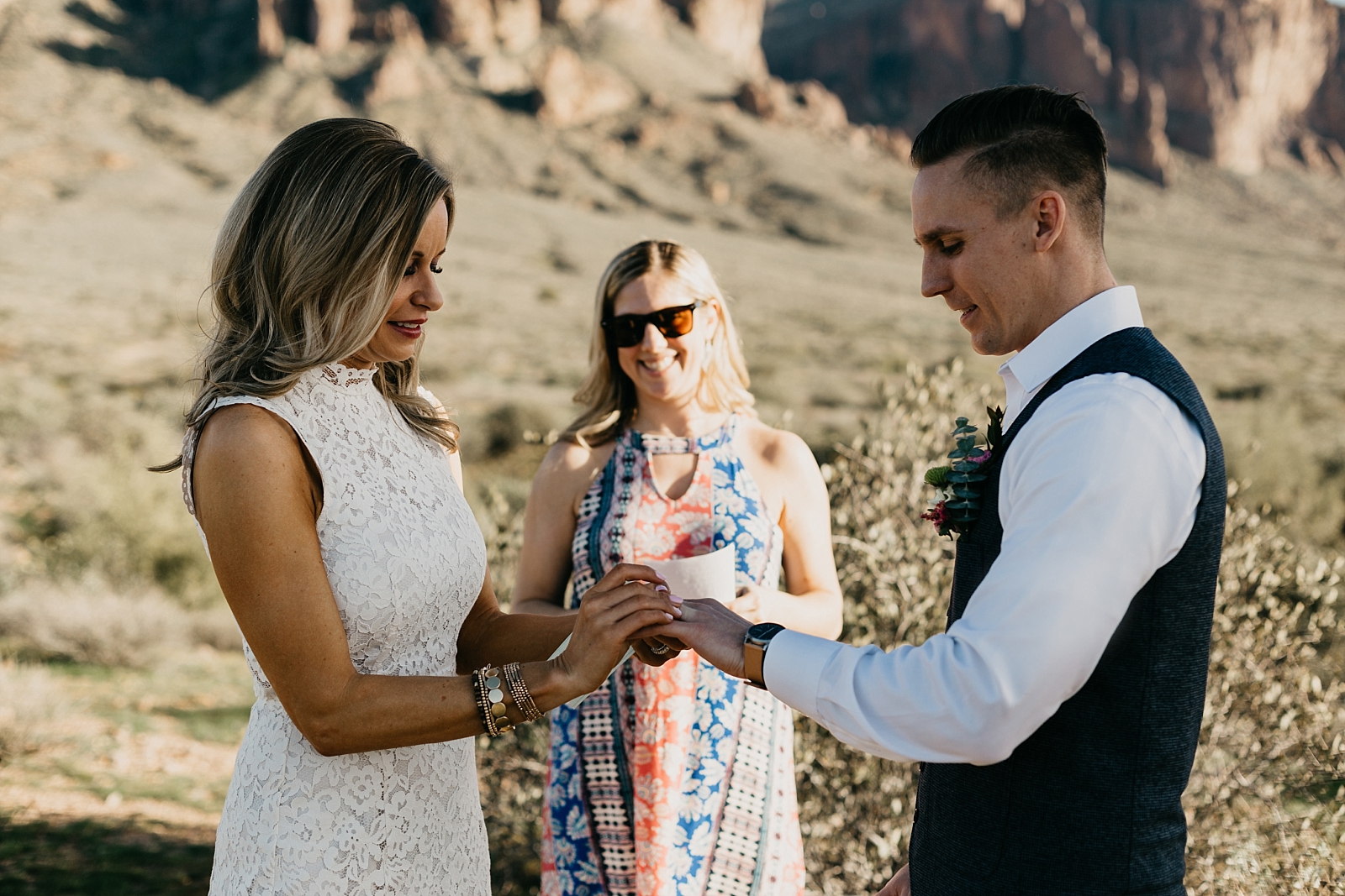 Ceremony desert Lost Dutchman Superstition Mountain elopement Phoenix Arizona Wedding photographer