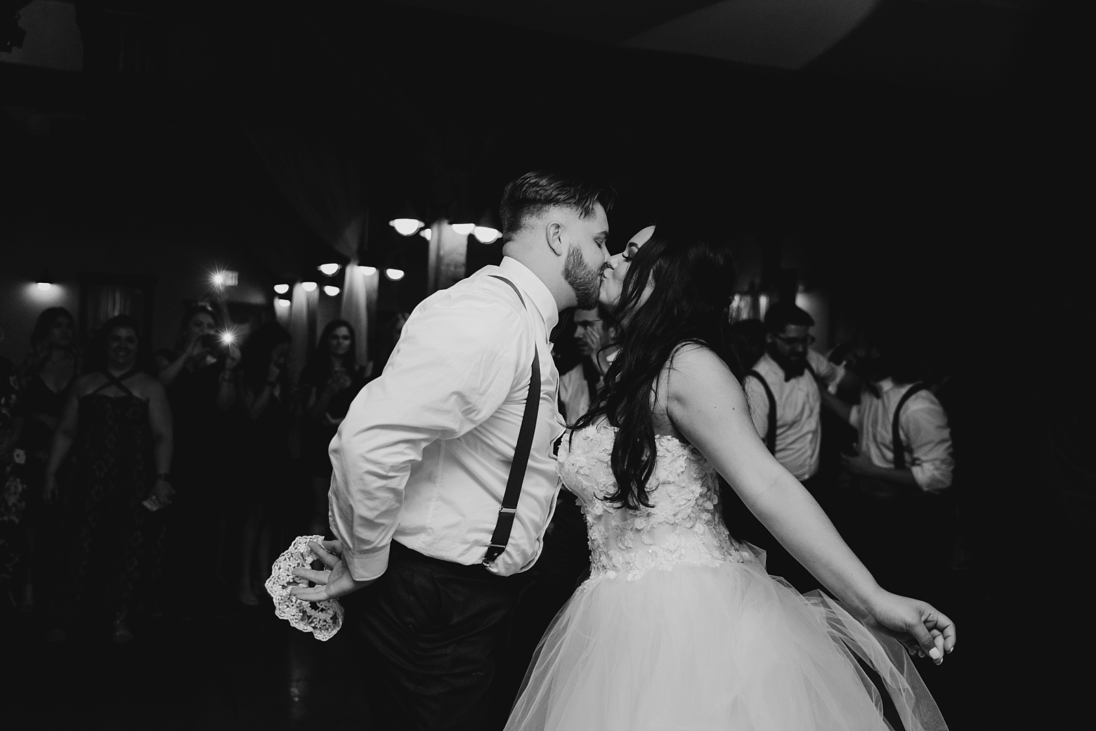 fun reception dancing garter toss Shenandoah Mill wedding photographer Gilbert AZ Arizona Samantha Patri Photography