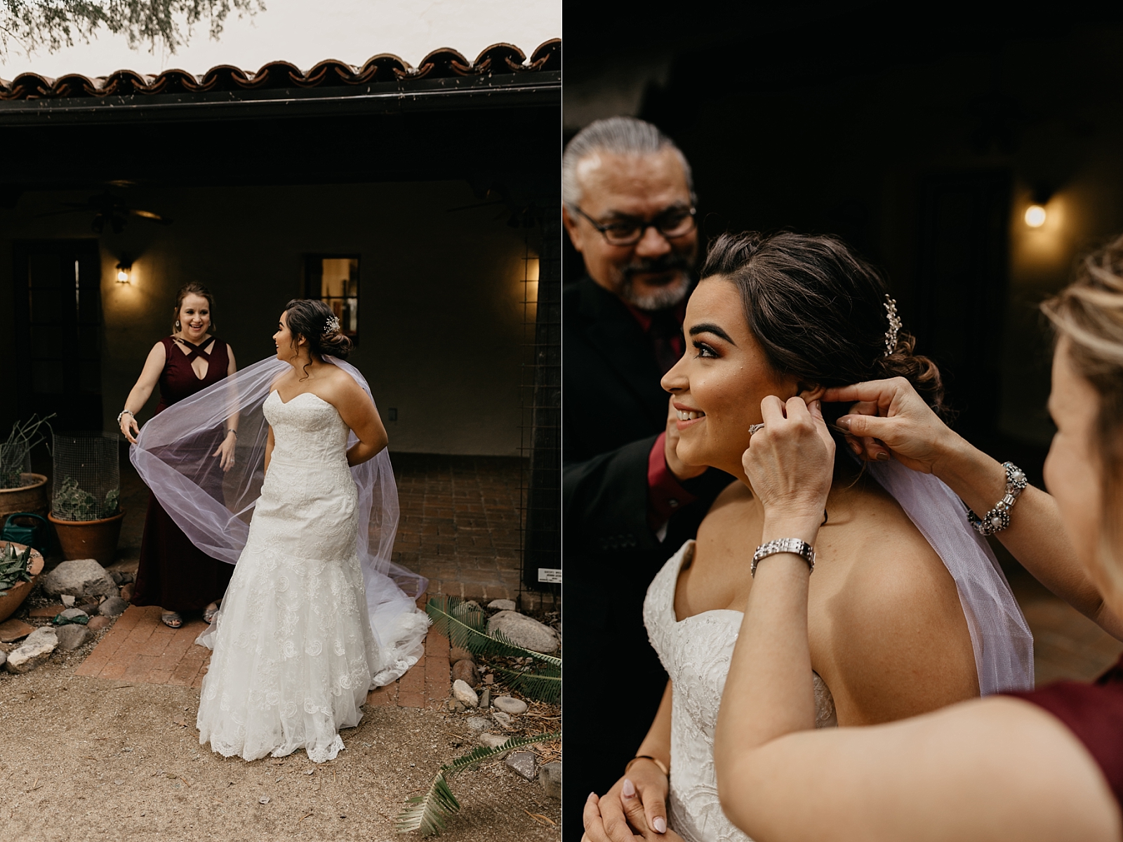 Bride getting ready with her mom and dad Tucson AZ wedding photographer