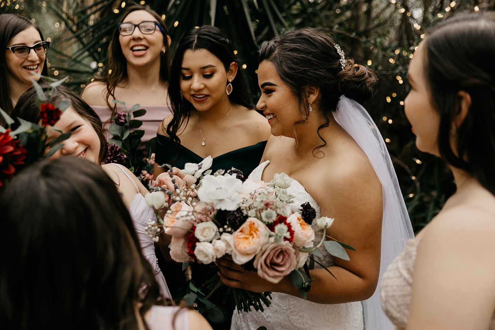 bride and bridesmaids candid laughing Tohono Chul Wedding photos Tucson AZ Samantha Patri Photographer