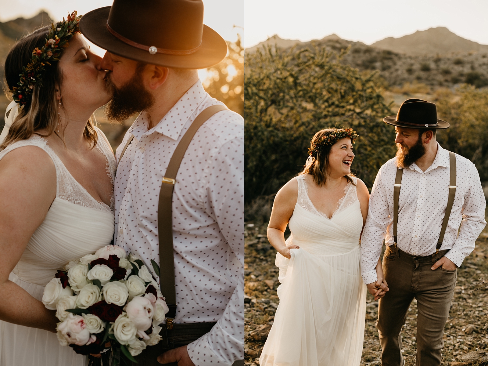 Sunset bride and groom Piestewa Peak Dreamy Draw desert elopement photos Phoenix AZ Photographer Samantha Patri Photography