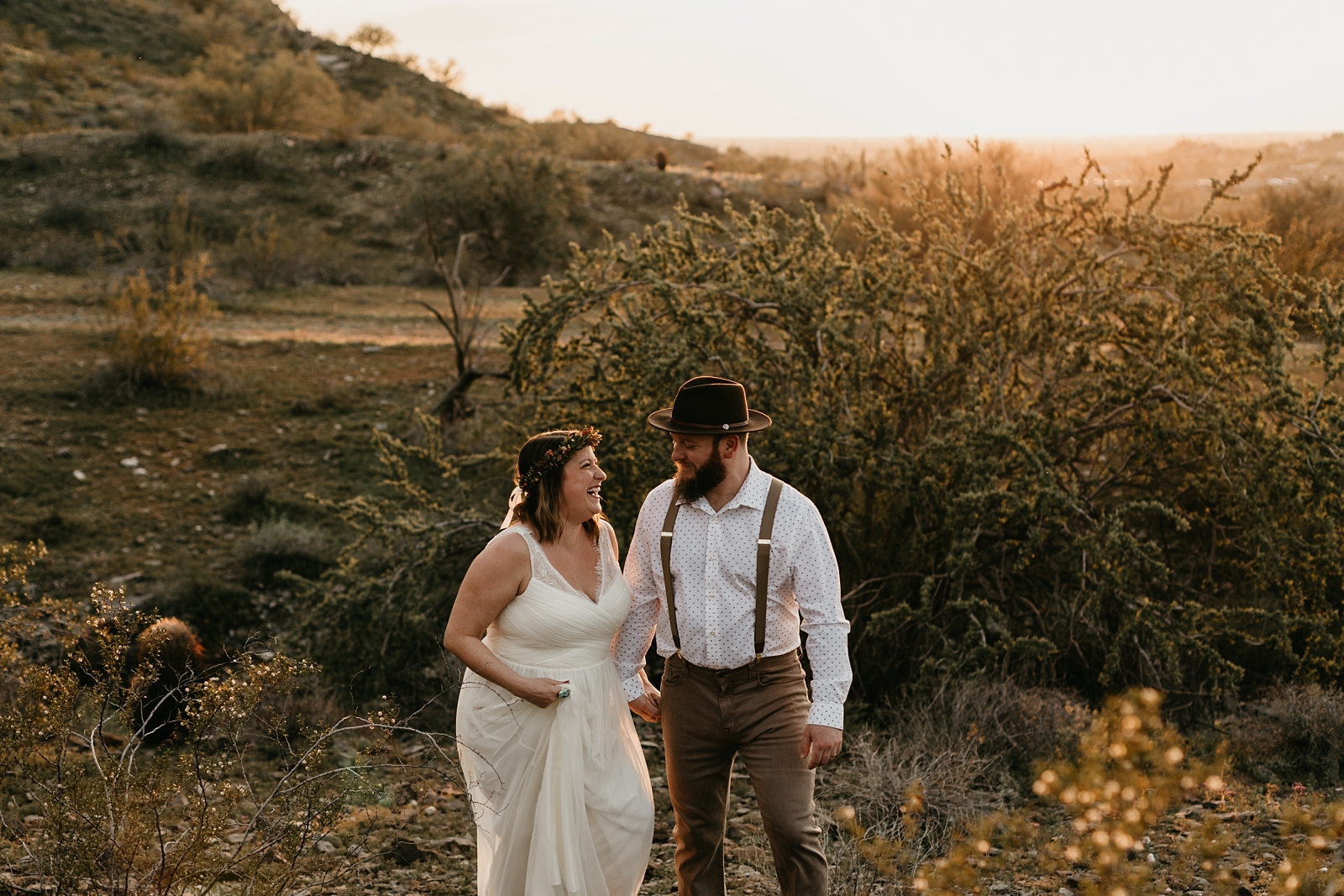 Sunset Bride and groom Dreamy Draw desert elopement photos Phoenix AZ Photographer Samantha Patri Photography