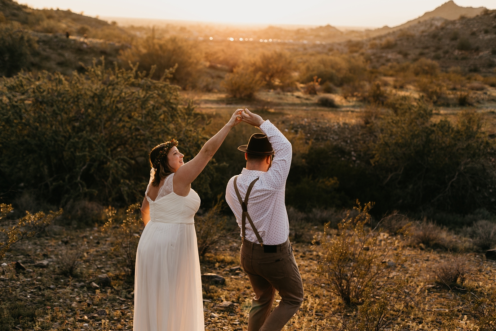 Bride and groom dancing desert elopement photos Phoenix AZ Photographer Samantha Patri Photography