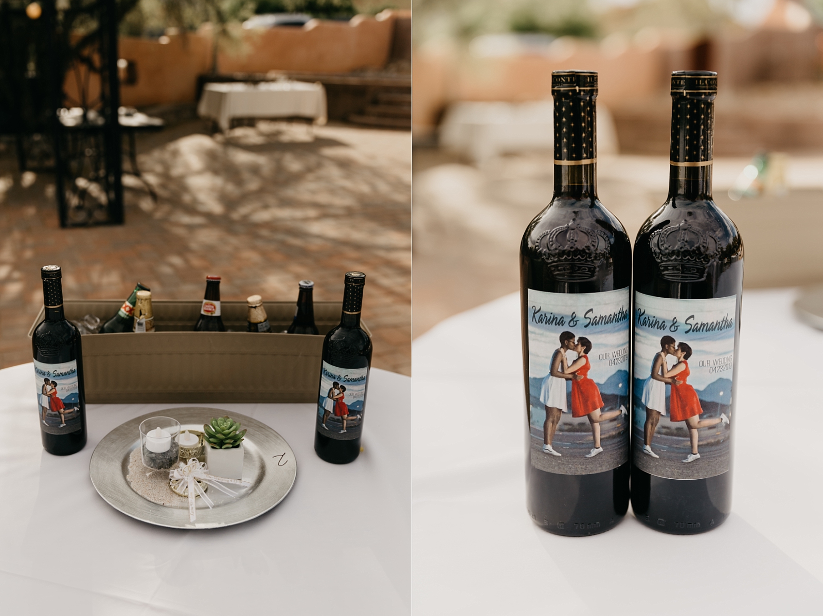 custom wine bottles wedding reception detail photo