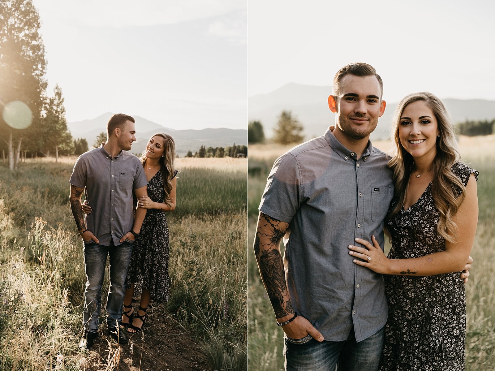 classic timeless posing mountaintop field with trees engagement photos Flagstaff AZ Samantha Patri Photography