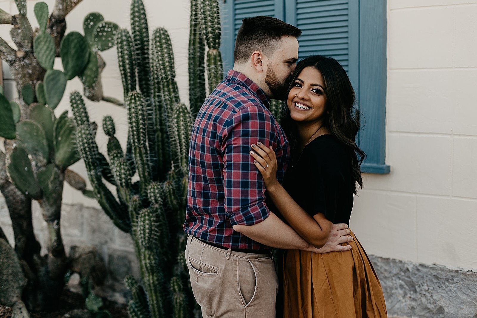 sunrise Downtown Tucson AZ engagement photos with colorful adobe architecture