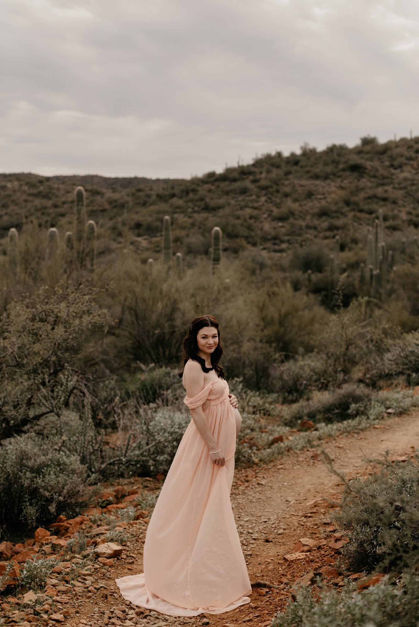 Black Canyon city cloudy desert maternity photos pink dress