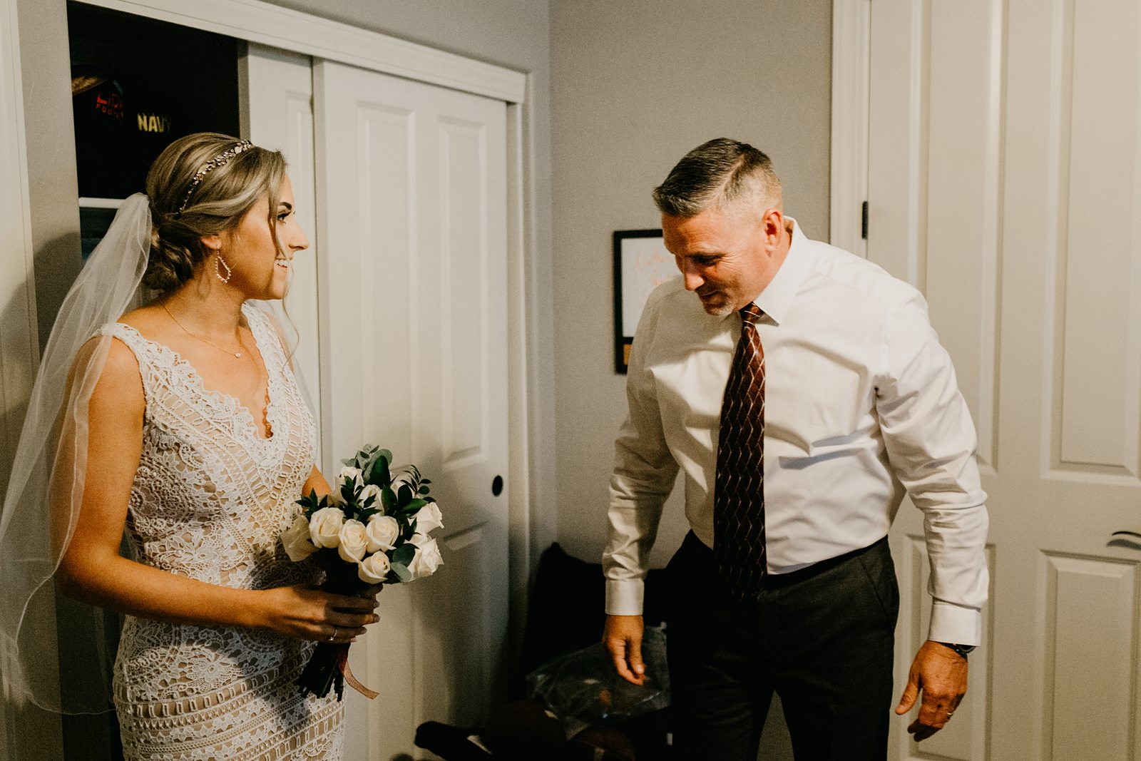 Dad seeing the bride for the first time Casually