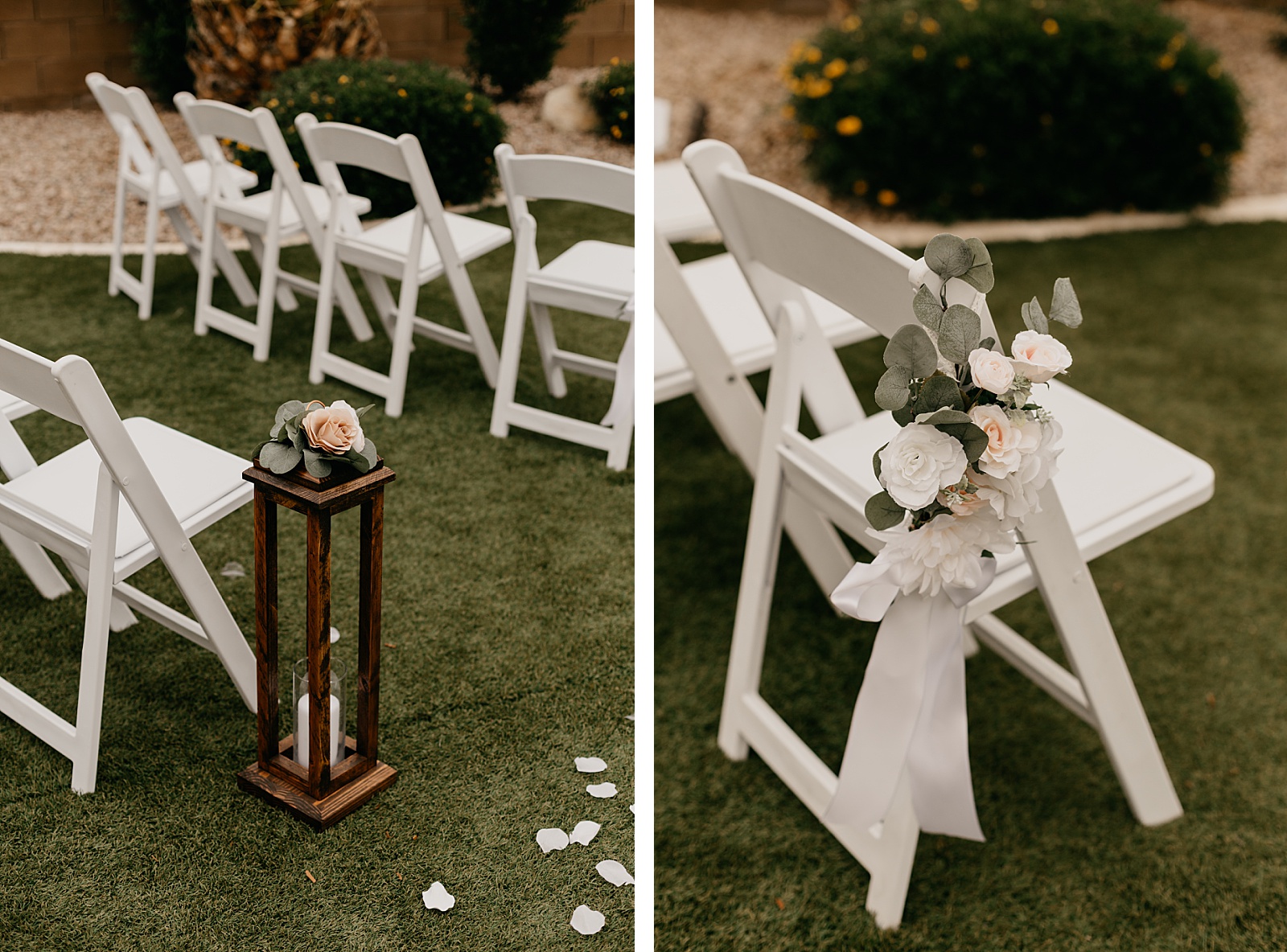 Backyard elopement in Glendale Arizona ceremony set up chair details