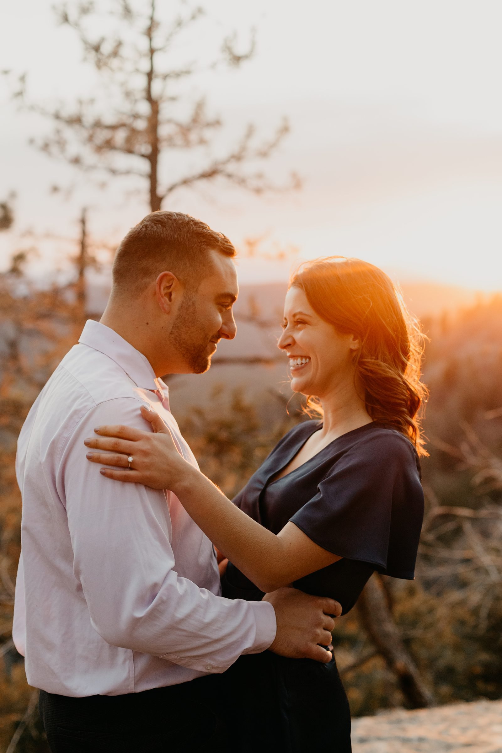 winter Mogollon Rim Engagement Arizona mountain top, golden sunset, light couple