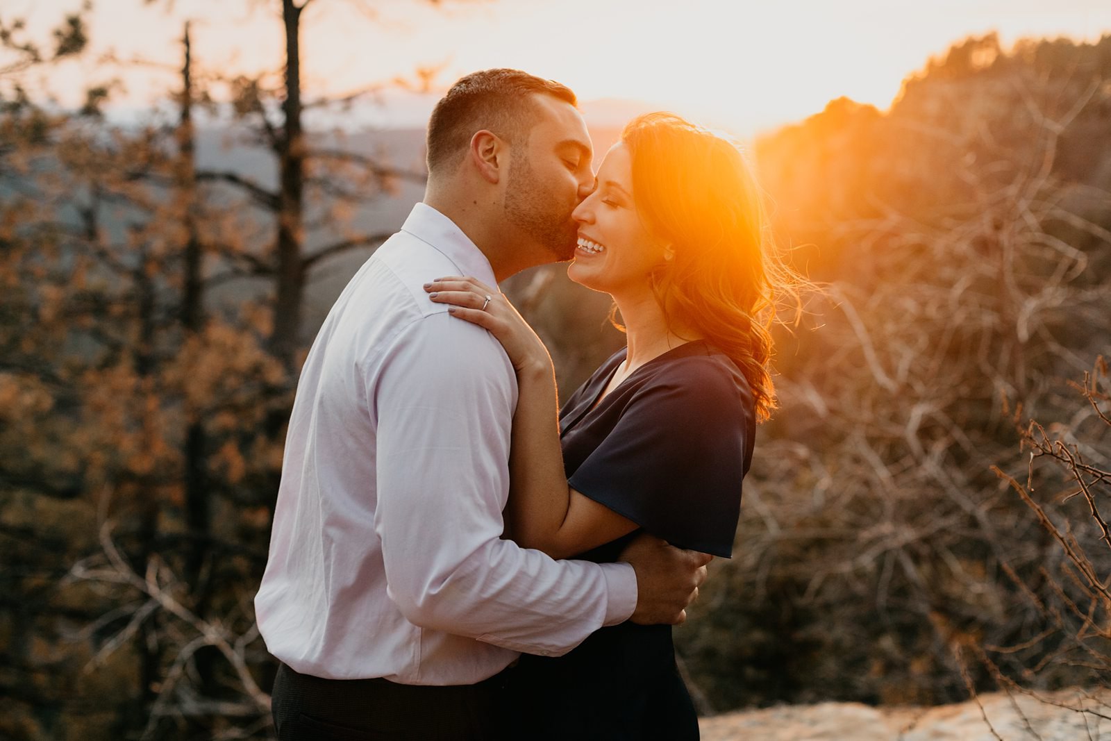 Payson Arizona rom mountain top engagement, golden glowing couple