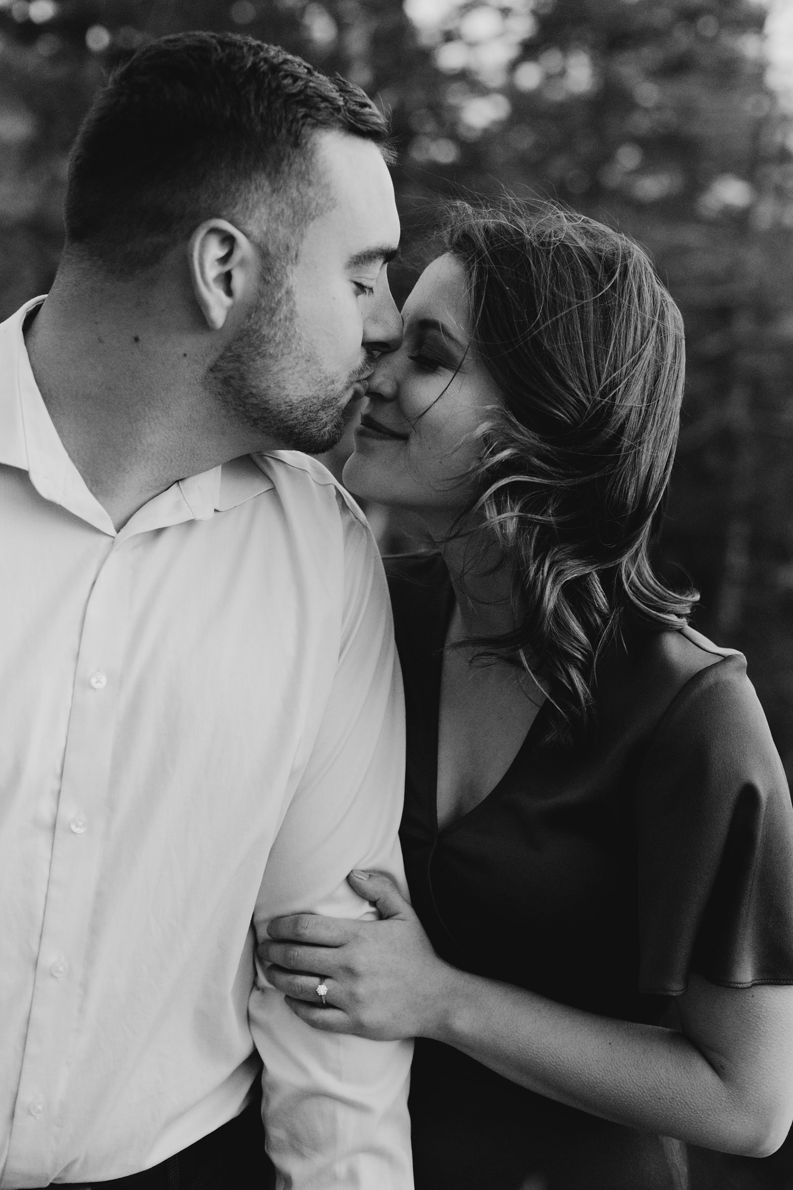 Couple canoodling, black and white