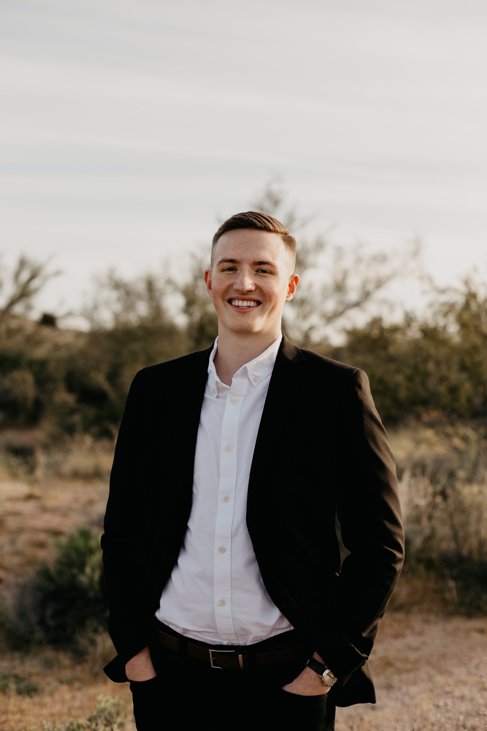 Portrait of groom in the desert of arizona