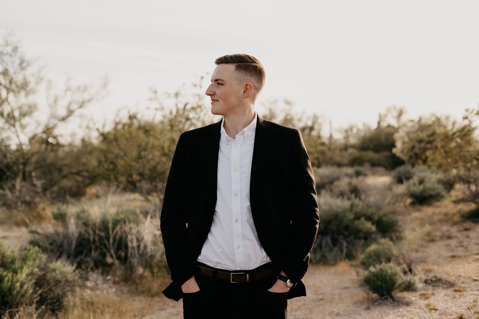 Portrait of groom in the desert of arizona