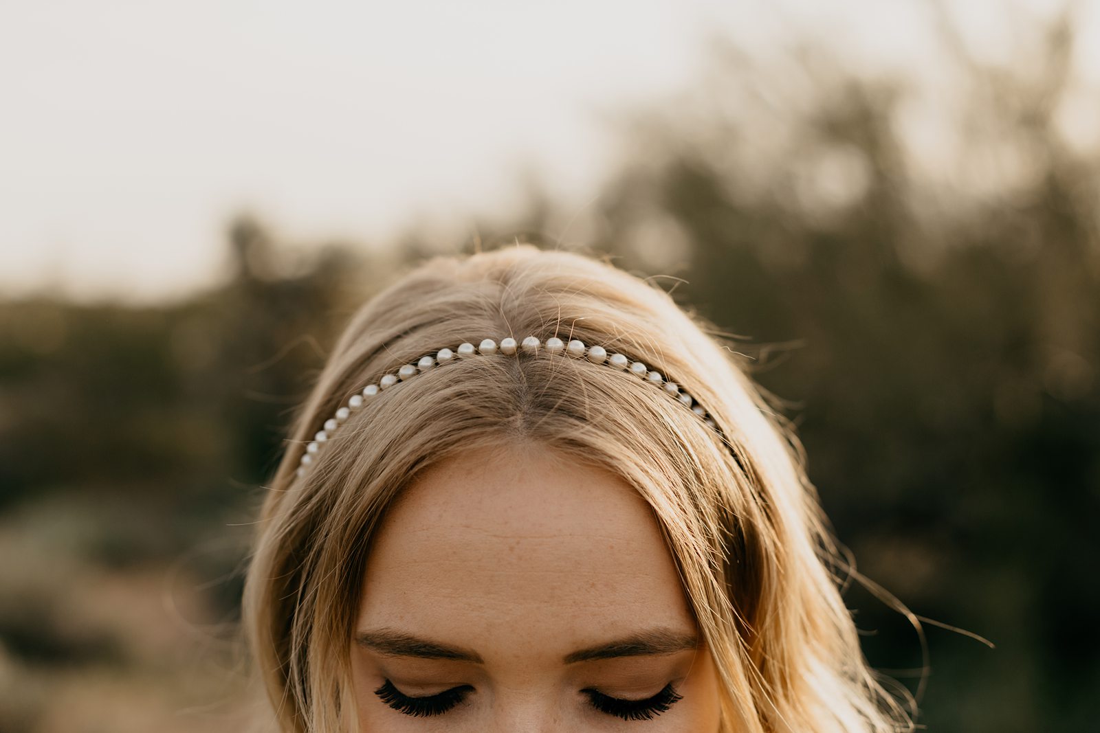 portrait of bride with pearl headband