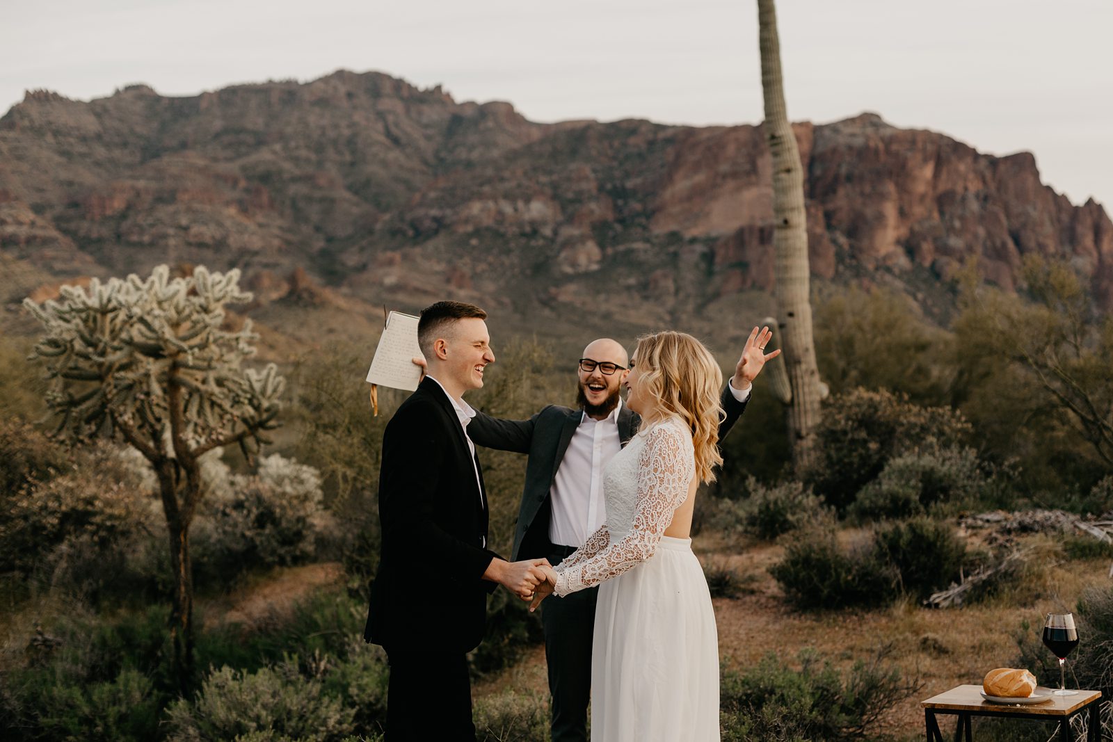 celebrating after ceremony wedding at superstition mountain intimate elopement phoenix AZ