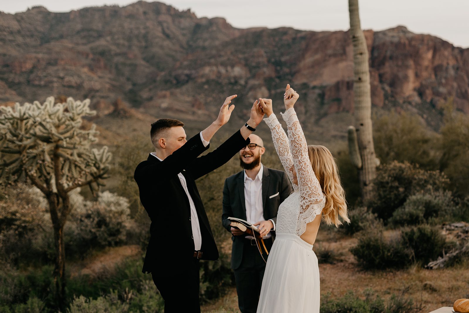 celebrating after ceremony wedding at superstition mountain intimate elopement phoenix AZ