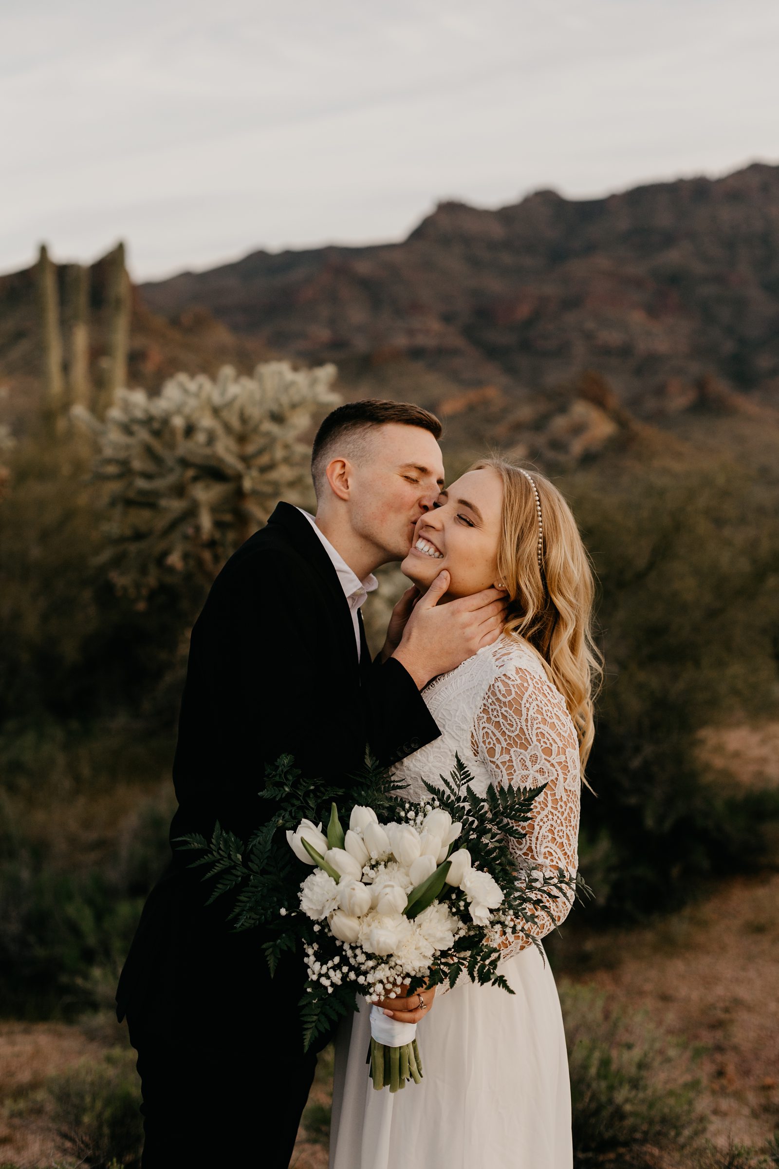 bride and groom wedding portaits in the desert lost dutchman state park apache junction az