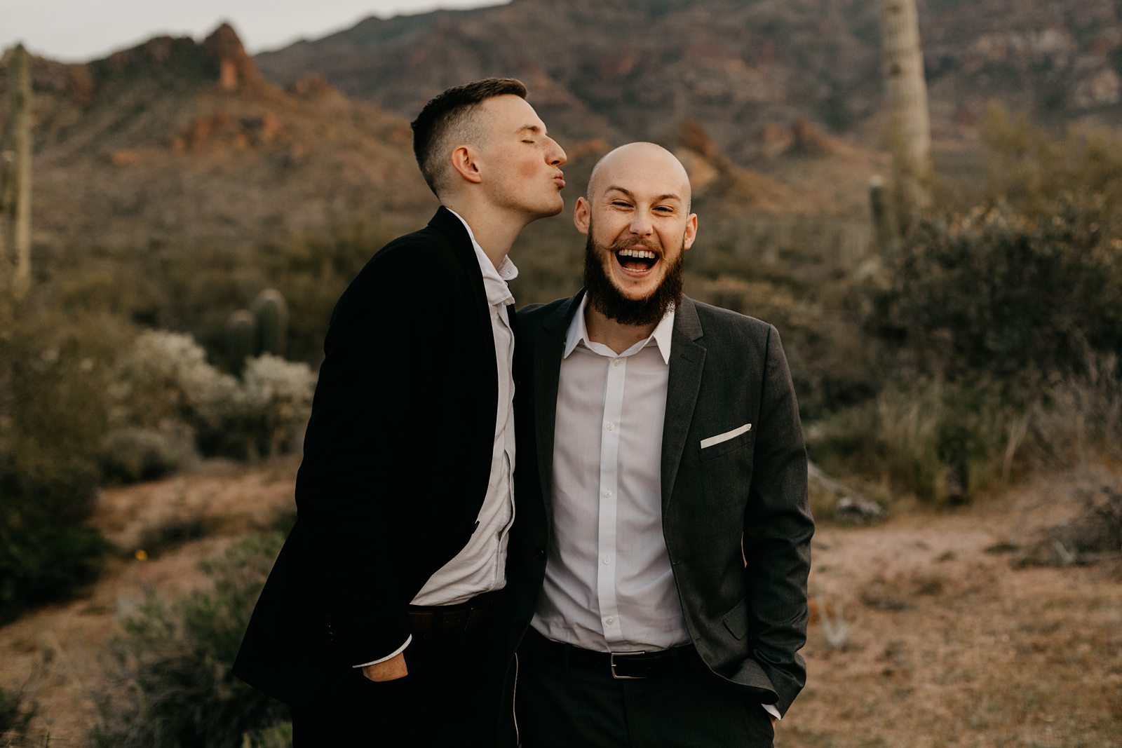 groom and officiant desert intimate wedding