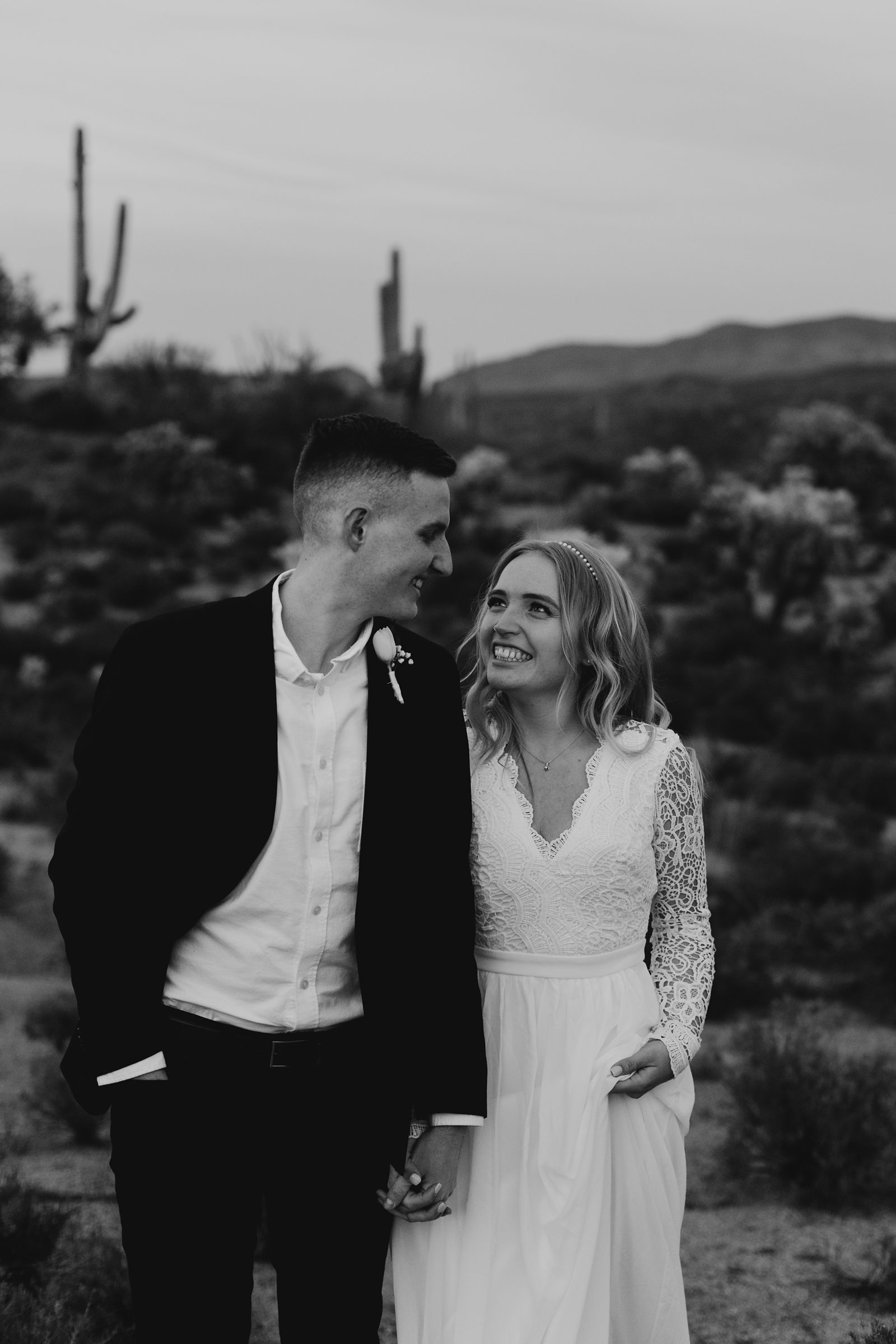 arizona desert elopement black and white photo