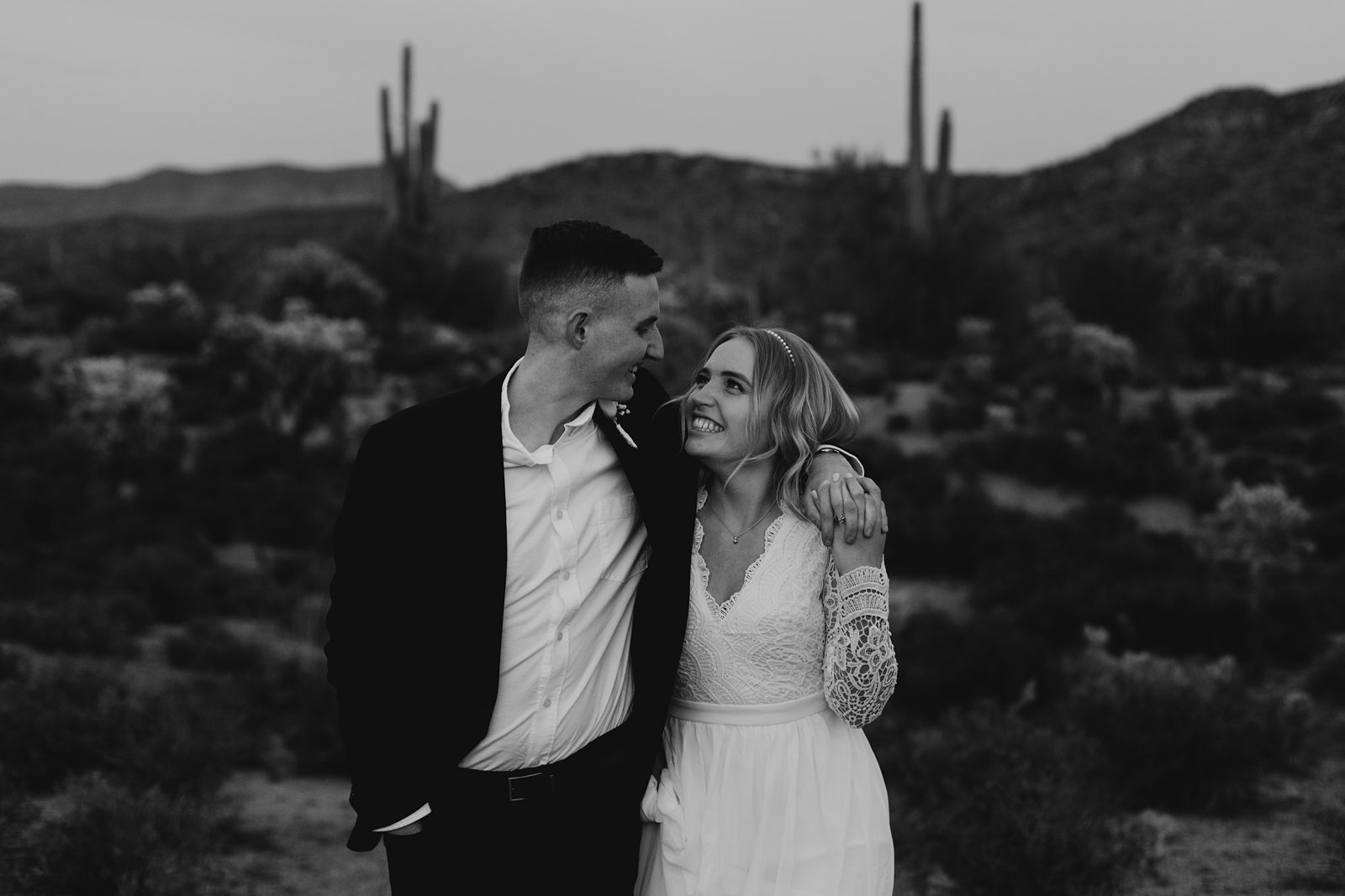 arizona desert elopement black and white photo