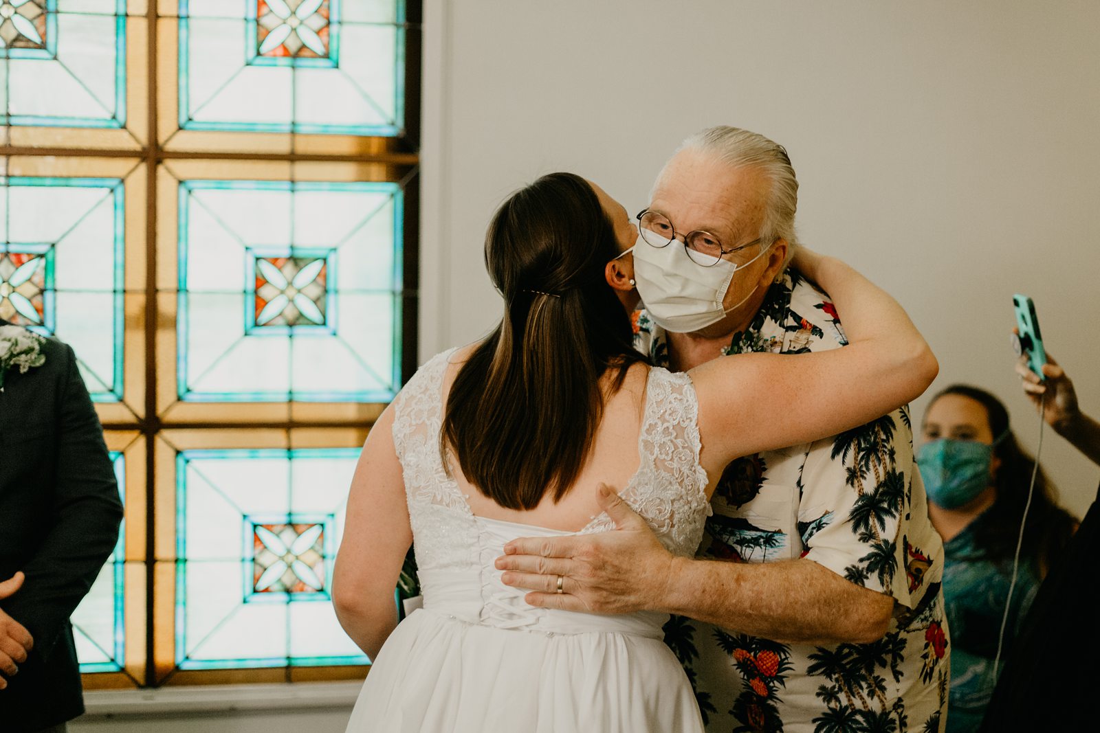 bride hugging her father at Lutes gretna green wedding chapen in yuma az