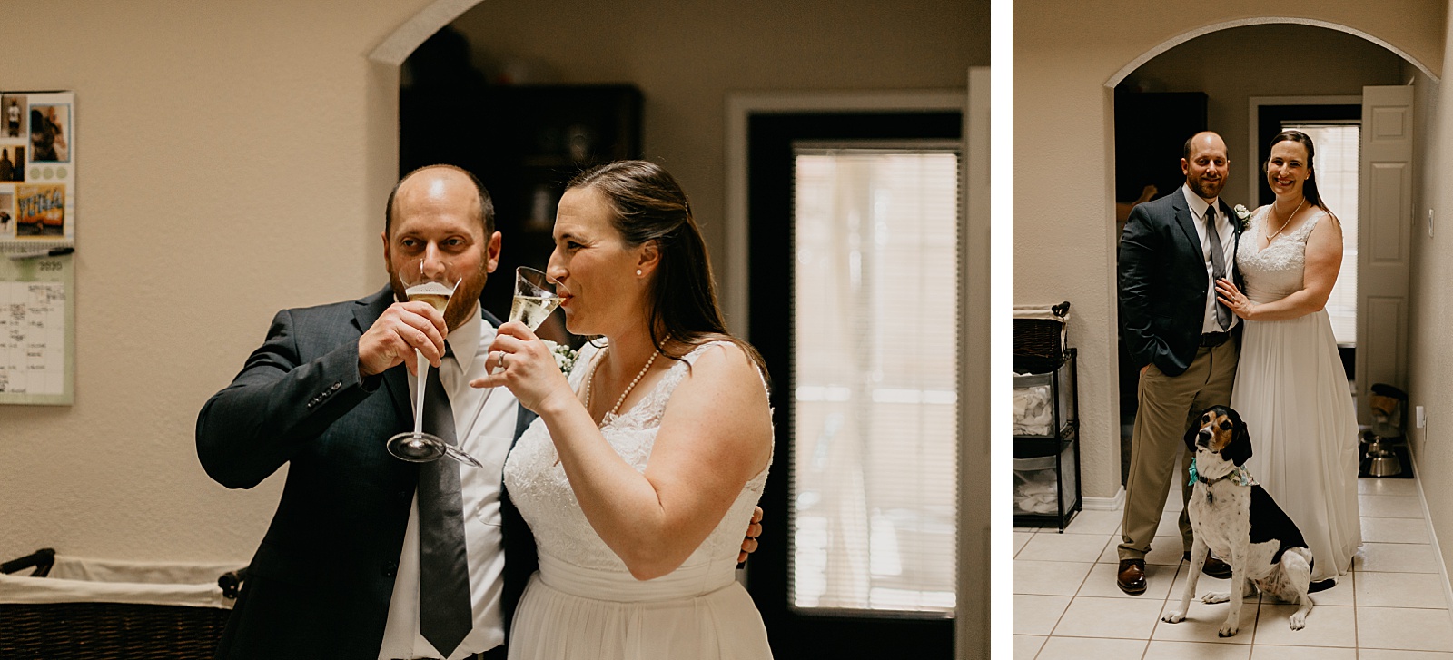 bride and groom celebrating their elopement in their home after going to the chapel in yuma az